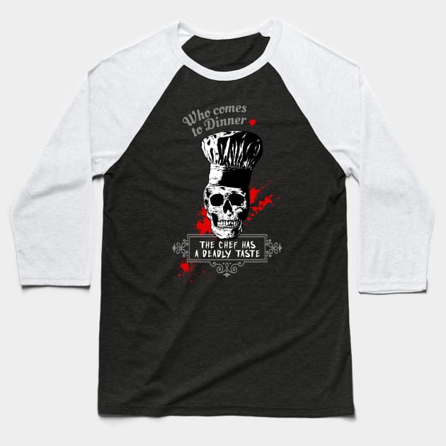 Skull Chef-Culinary-Cookery-Humor-Ironic Baseball T-Shirt by StabbedHeart